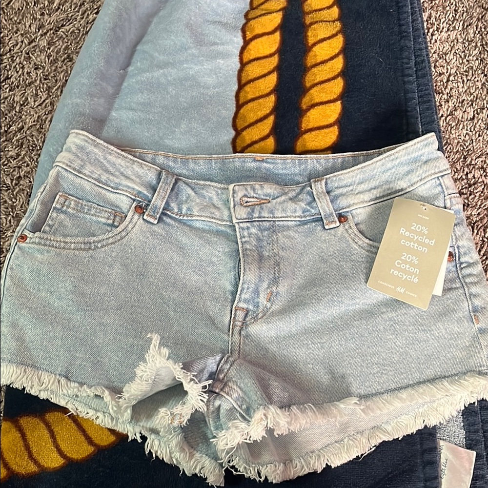 H&M Blue Jean Shorts with Distressed Frayed Hem